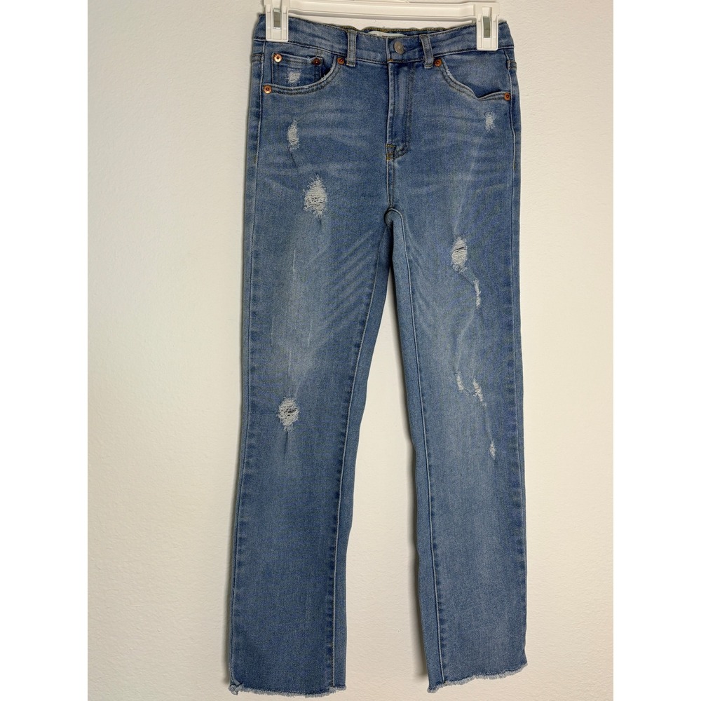 Levis Girls High Rise Ankle Straight Distressed Jeans‎ Blue 14 Reg 0237-M7Y